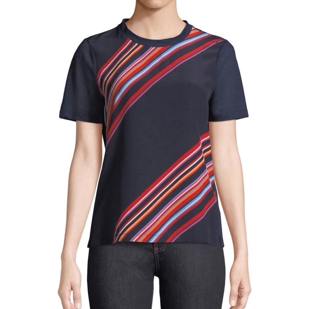 Tory Burch Kayla Asymmetric Striped T-Shirt